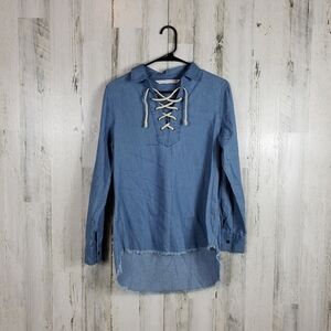 Kale generation chambray raw hem, high low top